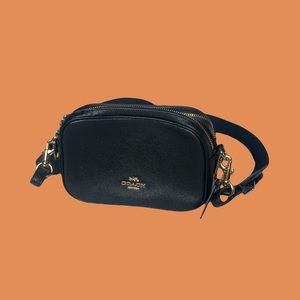 Black Leather Coach Purse Double Zipper Gold